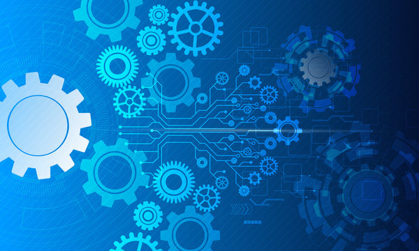 Cyber security, Vector illustration white gear and tree cog wheel on circuit board, Hi-tech digital technology and engineering, digital telecoms technology concept, Abstract futuristic- technology on 