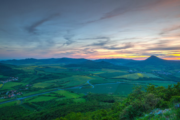 View from Lovos Hill. Sunset  in Central Bohemian Highlands, Czech Republic.