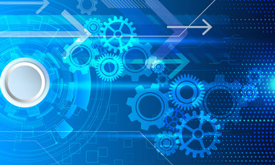 Vector illustration white gear and tree cog wheel on circuit board, Hi-tech digital technology and engineering,