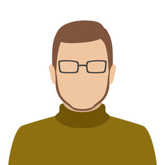Bearded Caucasian man in turtleneck and eyeglasses. Abstract male avatar. Vector illustration.