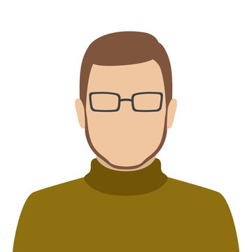 Bearded Caucasian Man In Turtleneck And Eyeglasses. Abstract Male Avatar. Vector Illustration.