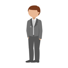 Manager in suit standing and keeping his hands in pockets. Vector illustration.