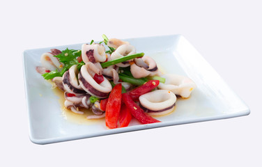 Thai style spicy minced squid salad, North Eastern of Thailand's famous menu.