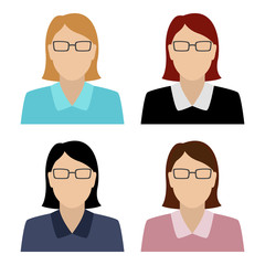 Obraz premium Caucasian woman in eyeglasses. Set of abstract female avatars. Vector.