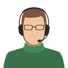 IT technical support officer. Man in headset and eyeglasses. Vector illustration.