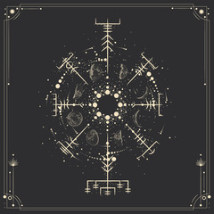 Vector illustration set of moon phases. Different stages of moonlight activity in vintage engraving style. Zodiac Signs