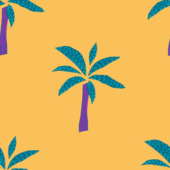 Yellow tropical plant palm tree seamless pattern