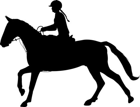 recommend clip art: young woman riding horse silhouette. Equestrian sport. Equestrian dressage