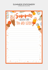Set of weekly planners and to do lists with cute summer illustrations and trendy lettering. Template for agenda, planners, check lists, and other kids stationery. Isolated. Vector