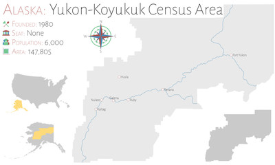Fototapeta na wymiar Large and detailed map of Yukon-Koyukuk Census Area in Alaska, USA