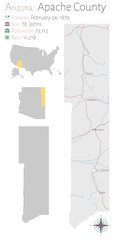Large and detailed map of Apache county in Arizone, USA