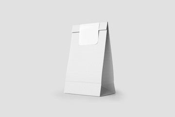 Foil Paper Food Bag Package Of Coffee On soft gray Background. Mock Up Template Ready For Your Design. Product Packing.3D rendering