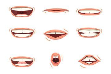 A set of children's or men's lips. Various expressions of emotions, a collection of gestures lips. Children's or men's lips express different emotions.