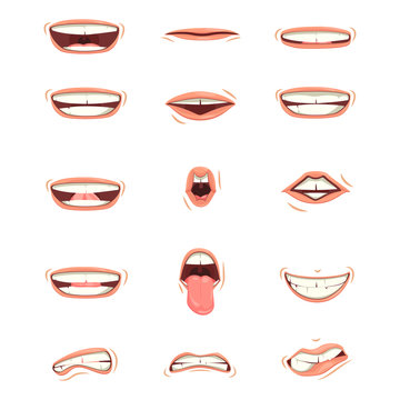 A set of children's or men's lips. Various expressions of emotions, a collection of gestures lips. Children's or men's lips express different emotions.