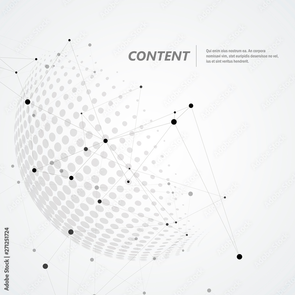 Poster Vector communication halftone spheres with world globe and connect concept design
