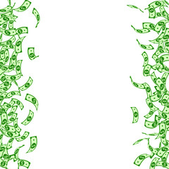 American dollar notes falling. Small USD bills on 