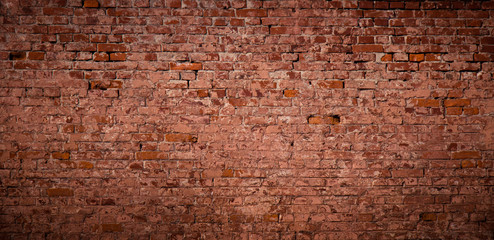 Panoramic Old messy Red Brick Wall Background