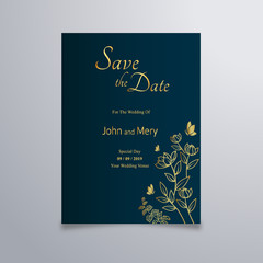Blue Gold Wedding invitation, invitation card - vector