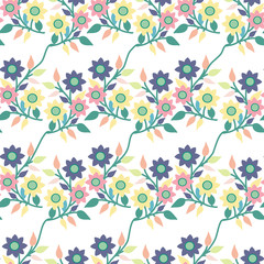 Flower composition, with colorful leaves, in a seamless pattern
