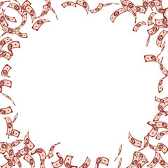 Russian ruble notes falling. Sparse RUB bills on w