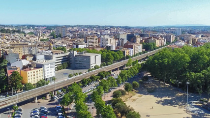 Obraz premium Aerial view in Girona, city of Catalonia,Spain. Drone Photo