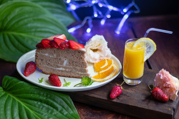 cake with cream and fruits