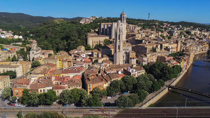 Aerial view in Girona, city of Catalonia,Spain. Drone Photo