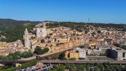 Fototapeta na wymiar Aerial view in Girona, city of Catalonia,Spain. Drone Photo