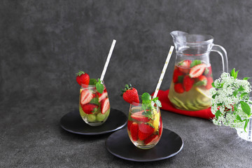 Infused detox water with strawberry,kiwifruit,whitegrape and lemon 