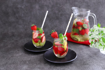 Infused detox water with strawberry,kiwifruit,whitegrape and lemon 