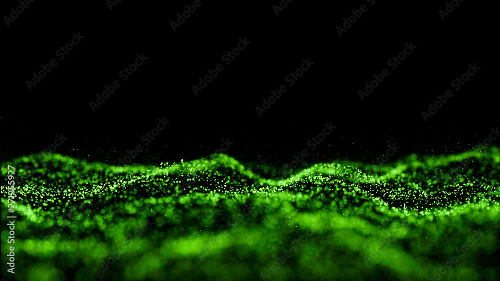 Poster green particle wave bokeh background and texture