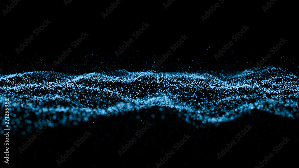 Poster blue particle wave bokeh background and texture