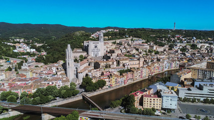 Fototapeta premium Aerial view in Girona, city of Catalonia,Spain. Drone Photo