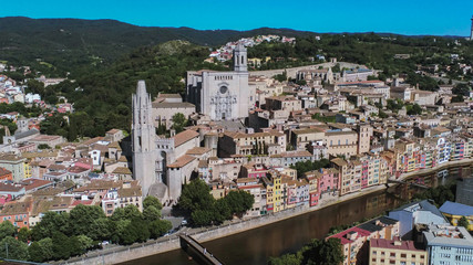 Fototapeta premium Aerial view in Girona, city of Catalonia,Spain. Drone Photo