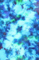 Fototapeta na wymiar Abstract hand painted fabric blue clouds flowers background with irregular spots