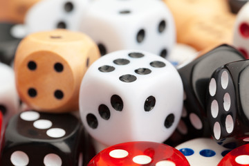 Dice on a wooden table. Concept for business risk.
