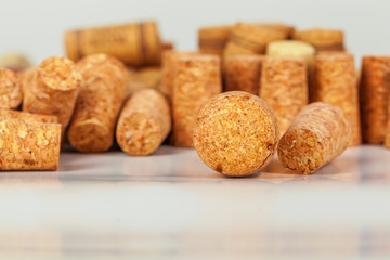 Heap of used vintage wine corks close-up