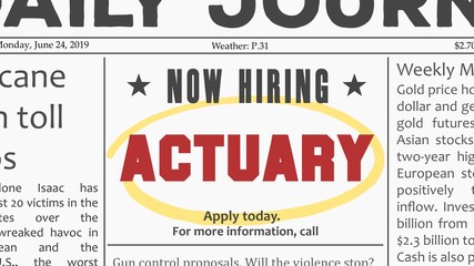 Actuary job offer. Actuary classified ad.