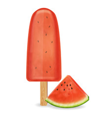 Watermelon ice cream Vector realistic. Organic natural dessert refreshment 3d illustration isolated on whites