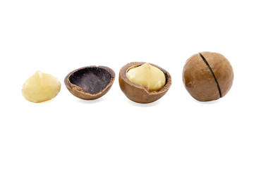 Macadamia nuts isolated on white background.