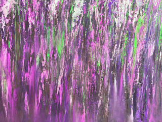 Abstract painting of grass, green and pink colors, original artwork, oil on canvas
