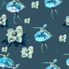 Ballet Painting Acrylic seamless pattern. Hand Drawn ballerinas illustration. Print for textile, cloth, wallpaper, scrapbooking