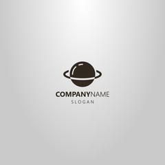 Obraz premium black and white simple vector flat art outline logo of the cartoon planet Saturn 