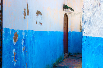 Blue and White Street in the Kasbah des Oudaias in Rabat Morocco