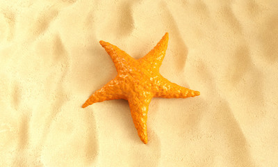 Fototapeta na wymiar orange Caribbean Starfish on a sand background. 3d Rendering