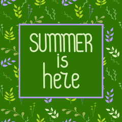 Fototapeta na wymiar Summer is here. Frame with Botanical pattern. Twigs with leaves. Vector illustration