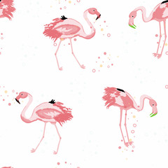 Pink flamingo tropical seamless pattern