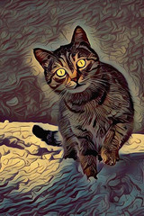 Outdoor Paintings. Digital Painting Indigo Mystical Cat. 