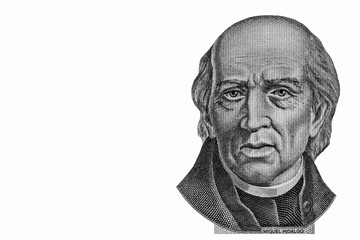 Miguel Hidalgo portrait from Mexican money 1000 pesos banknote, the face of the independence leader...