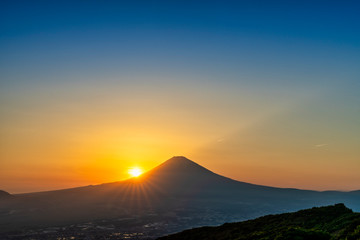 富士見ヶ丘公園から見る夕焼けの富士山